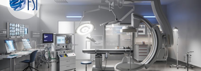 High-precision surgical tables staged and ready for delivery through FSI’s specialized medical logistics services.